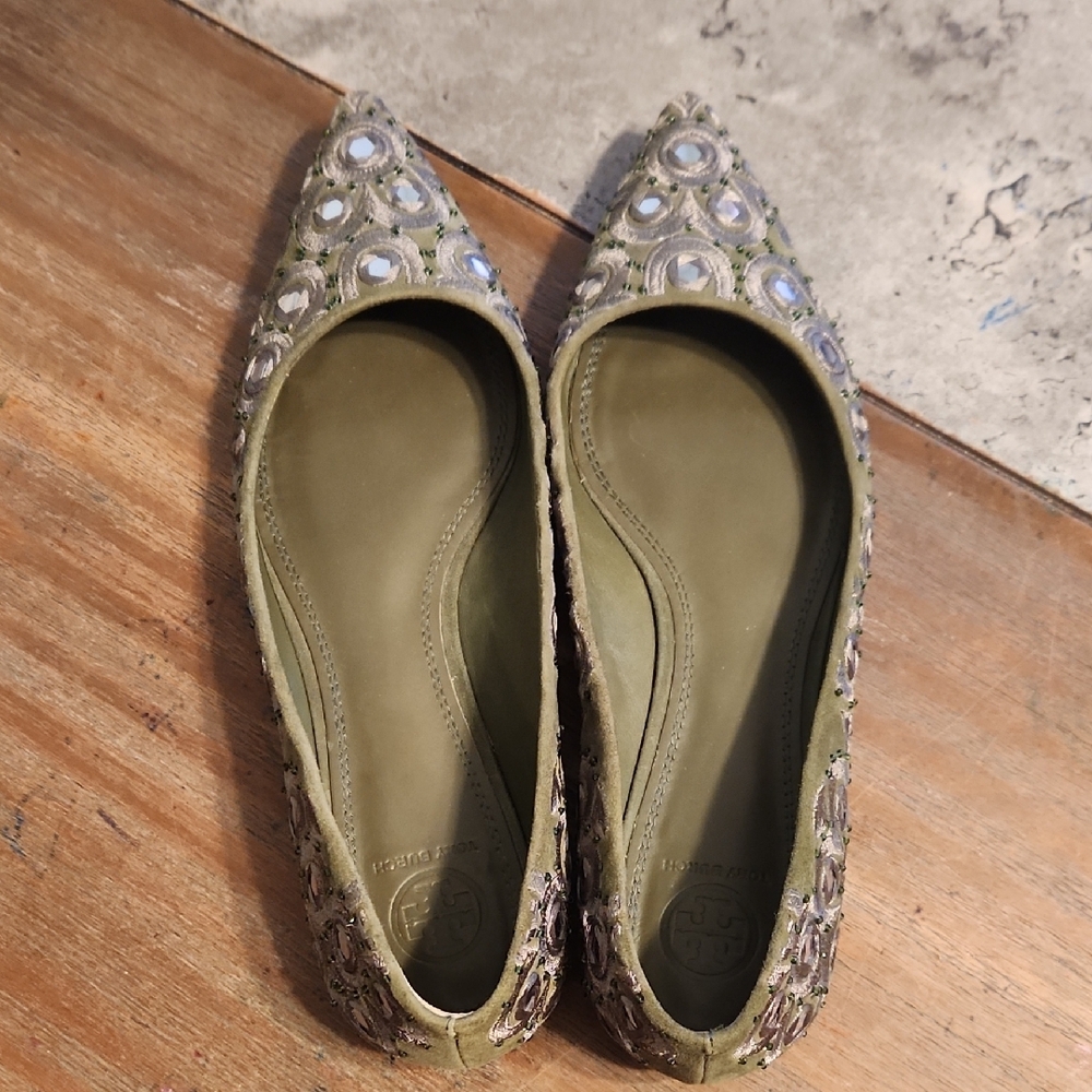 Embellished Green Flats